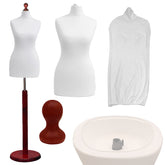 Display Geek Female Dressmakers Dummy White Torso with Redwood Round Base Stand